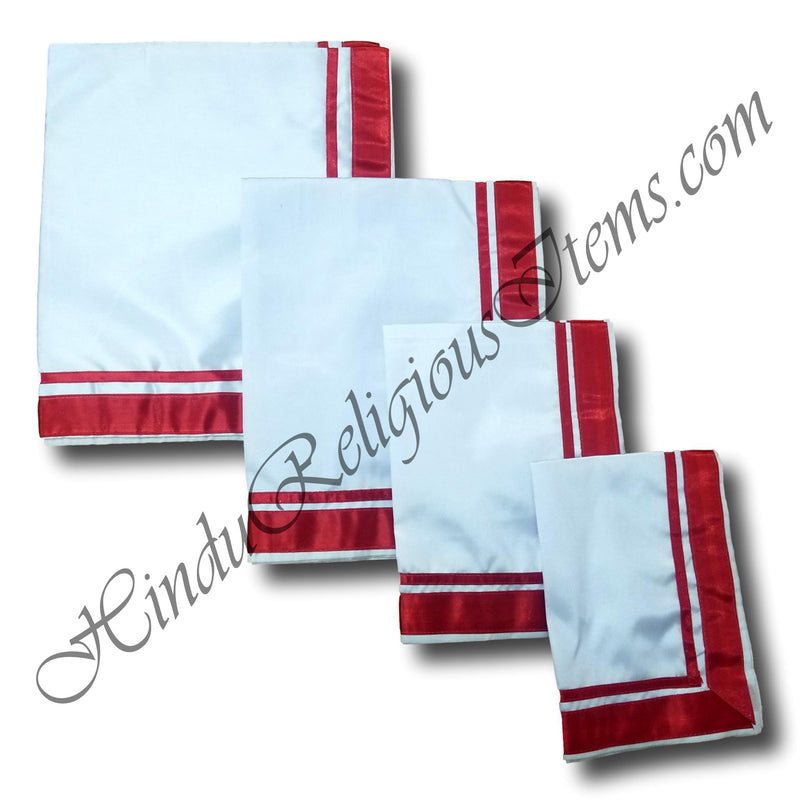 Satin White Pichwai with Red Lace [SRL]