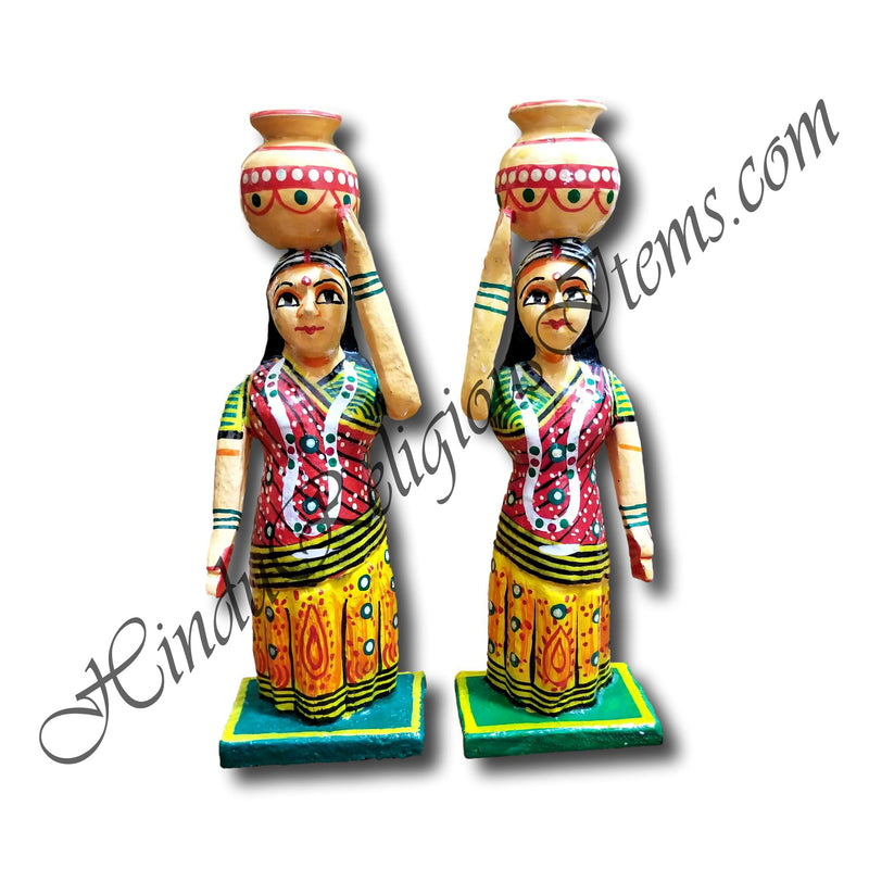 Hand Painted Wooden Gop And Gopi Statues