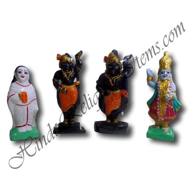 Yamunaji, Govardhan Nathji And Mahaprabhuji Stone Powder Swarups Painted