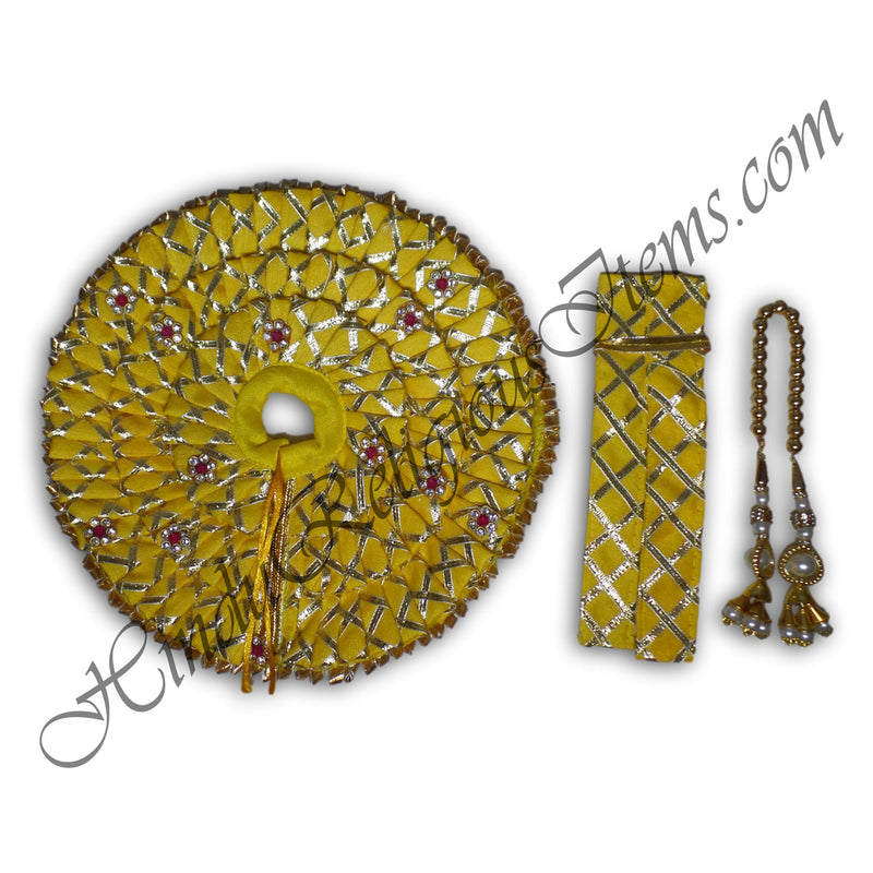 Three Piece Decorative Lalan Round Criss-Cross Golden Lace Vastra