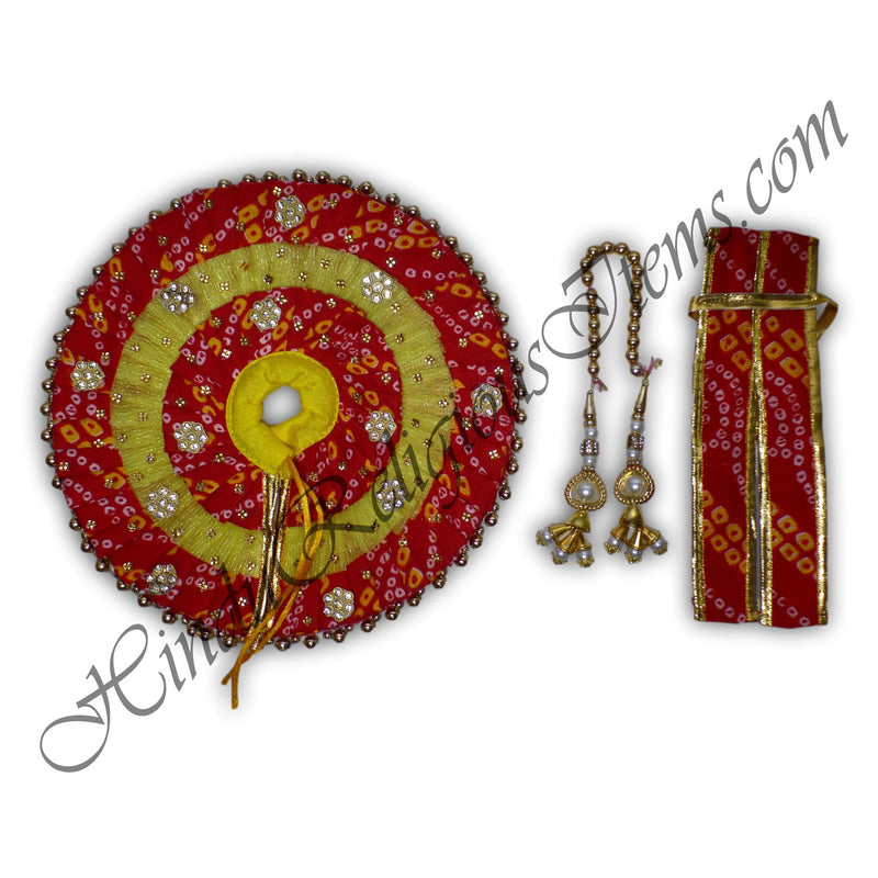 Three Piece Decorative Lalan Round Cotton Red Bandhani Vastra