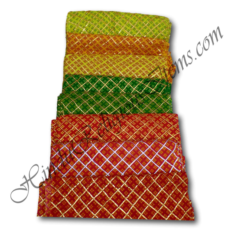 Cotton Chofuli Bandhani/ Chundadi With Criss Cross Golden Or Silver Lace Fabric/ Kapad(CCBGSL)