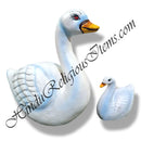 A fiber swan statue with a website address 'HinduReligiousItems.com' displayed.