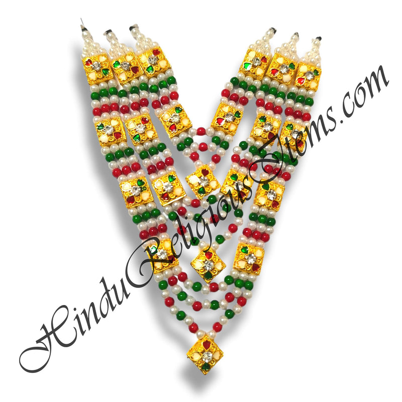 Premium Quality Coloured Moti Gadi Mala With Golden Square Choki(Set of 3)