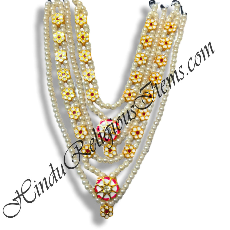 Premium Quality Moti Gadi Mala With Meenakari Choki & Flower Shape  Pendent (Set of 4)