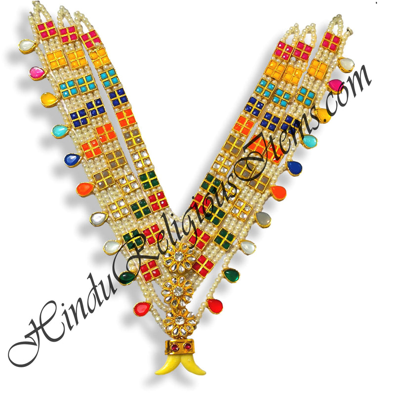 Premium Quality Moti Gadi Mala With Square Meenakari Choki Traval