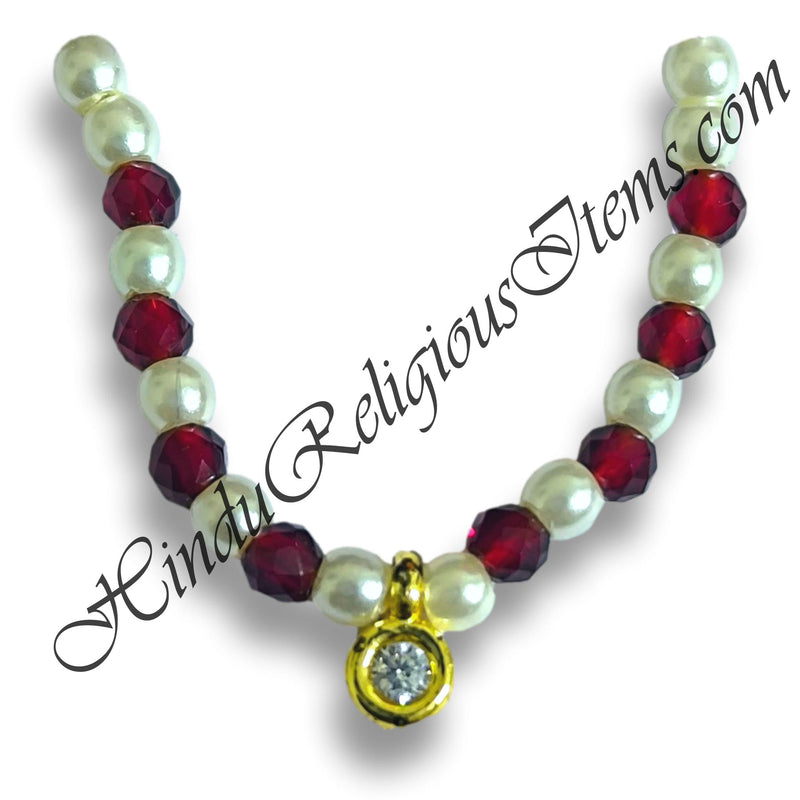 Premium Quality White Moti With Color Crystal Kanthshree Mala With AD Pendant