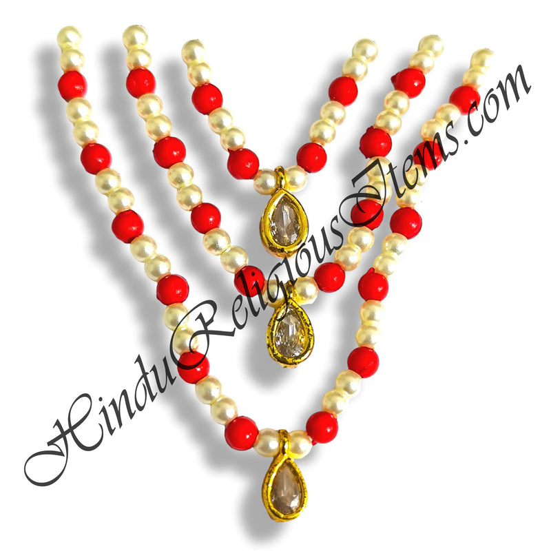 Premium Quality White Moti With Colour Moti Mala With Ad Pendant(Set of 3)