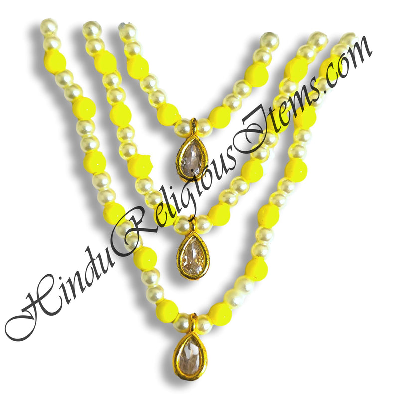 Premium Quality White Moti With Colour Moti Mala With Ad Pendant(Set of 3)