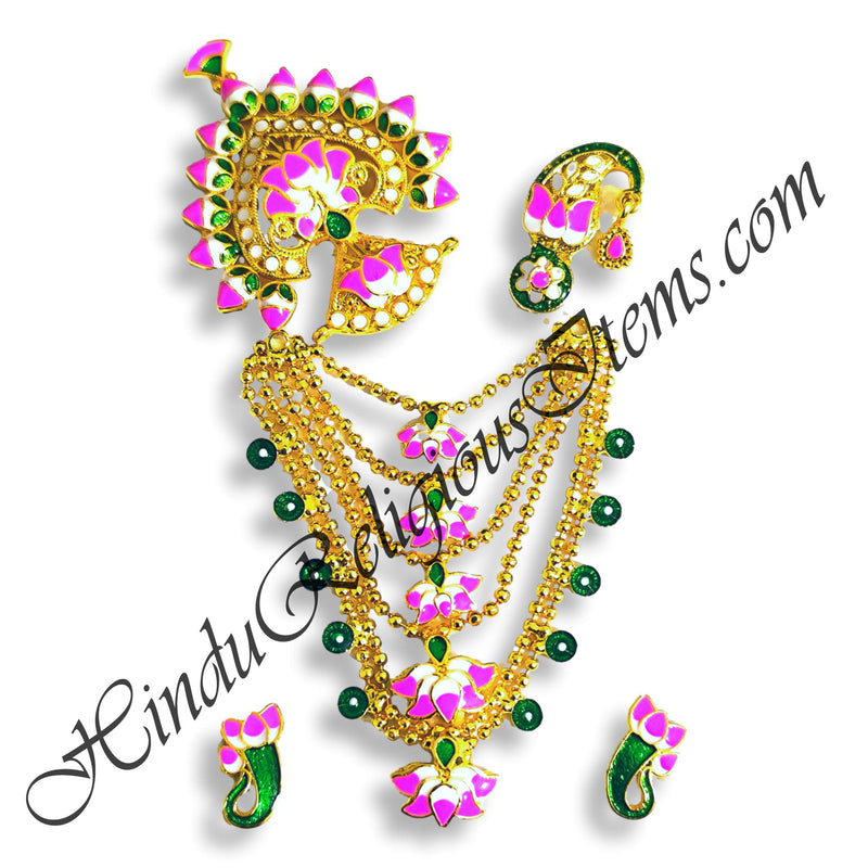 Premium Quality Golden Metal With Meenakari Chitraji Set With Kamal Shape Pendant