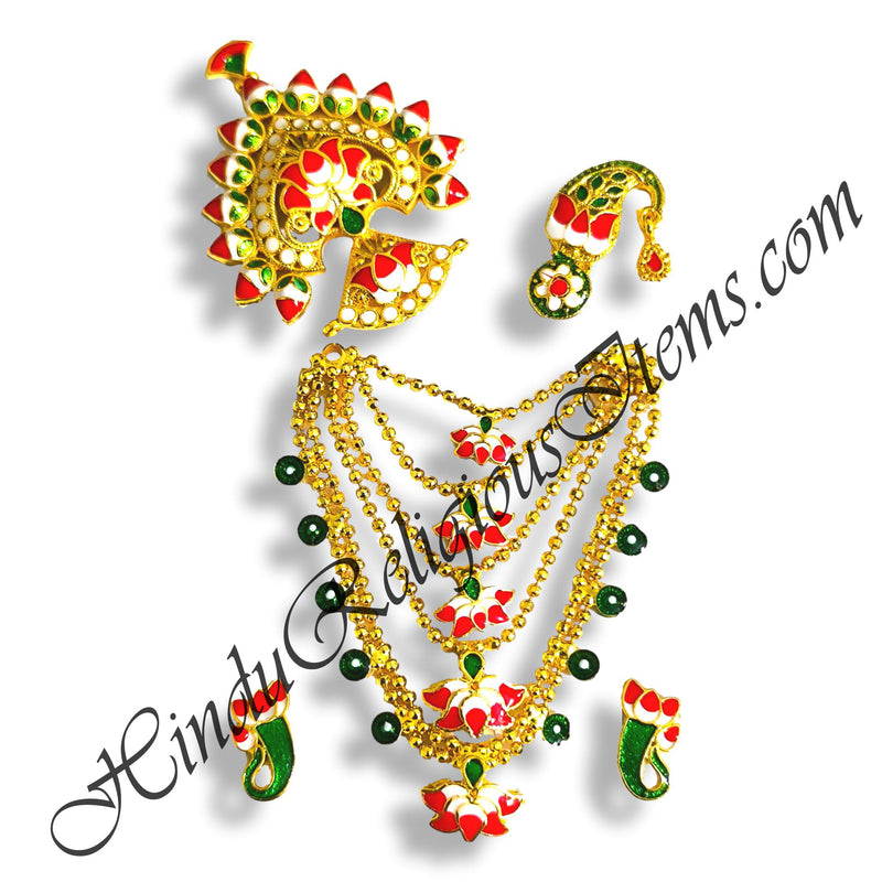 Premium Quality Golden Metal With Meenakari Chitraji Set With Kamal Shape Pendant