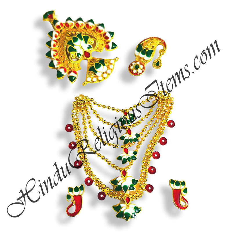 Premium Quality Golden Metal With Meenakari Chitraji Set With Kamal Shape Pendant