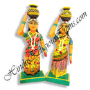 Hand Painted Wooden Gopi Statue With Matki WG-228