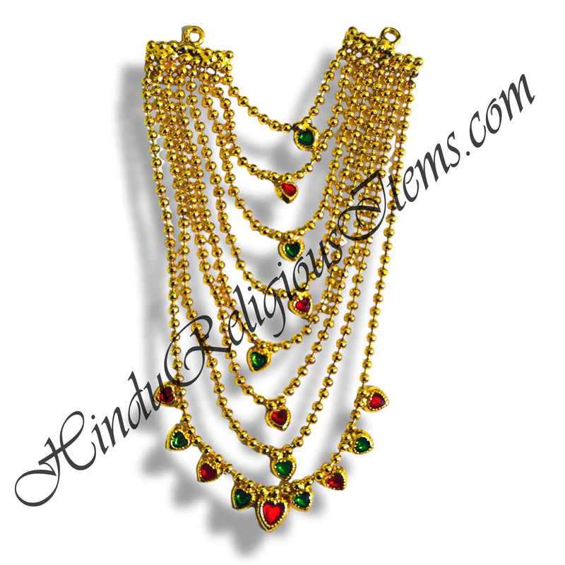 Eight Layer Golden Moti Mala With Heart Shape Pendant