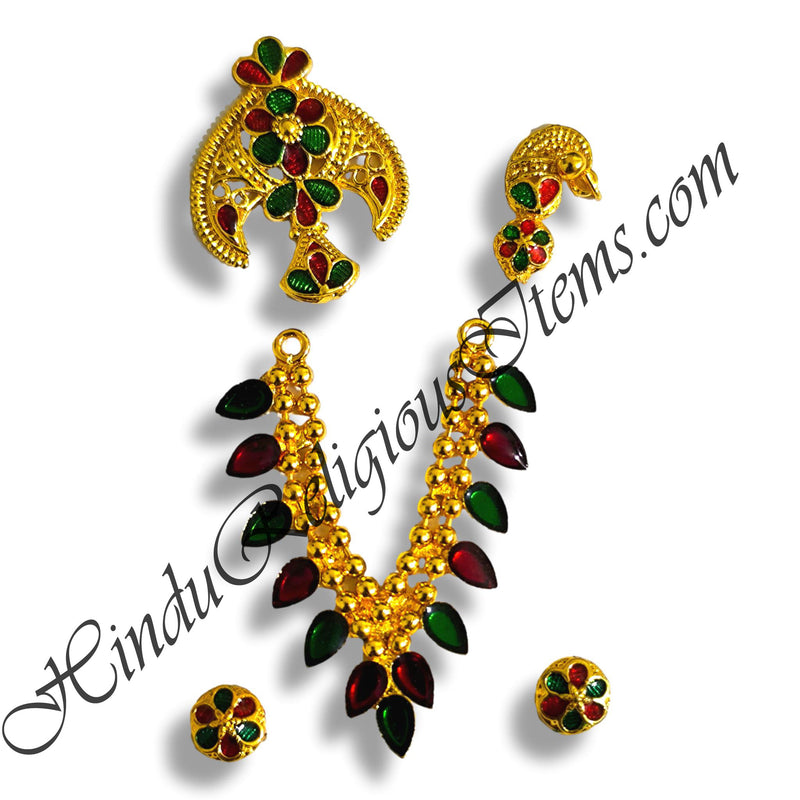 Premium Quality Golden Metal Chitraji Mala Set With Leaf Shape Pendant