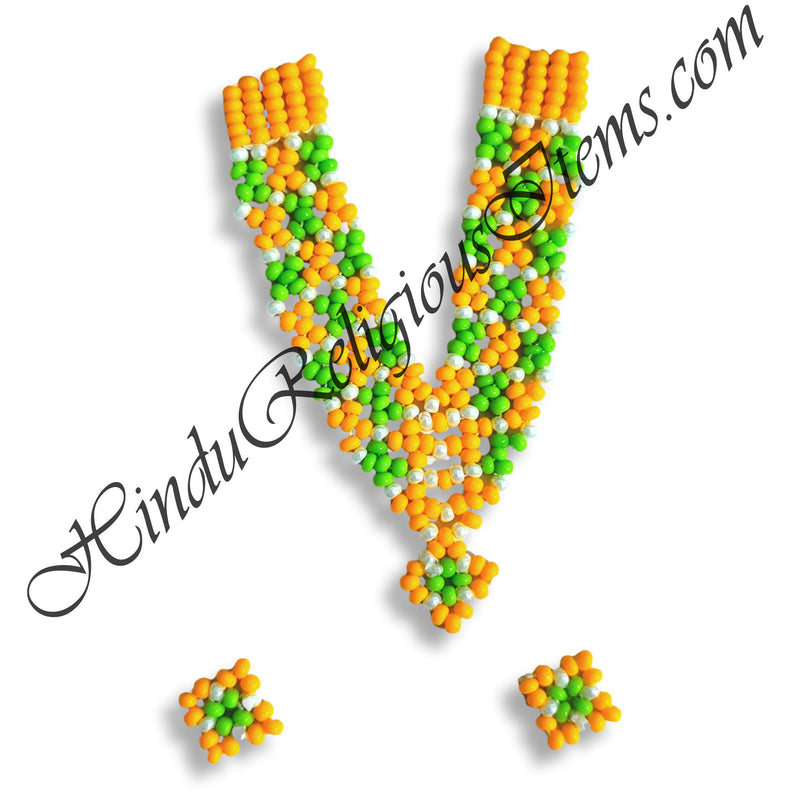 Premium Quality Multi-Colour Criss-Cross Design Moti Mala With Kundal Set