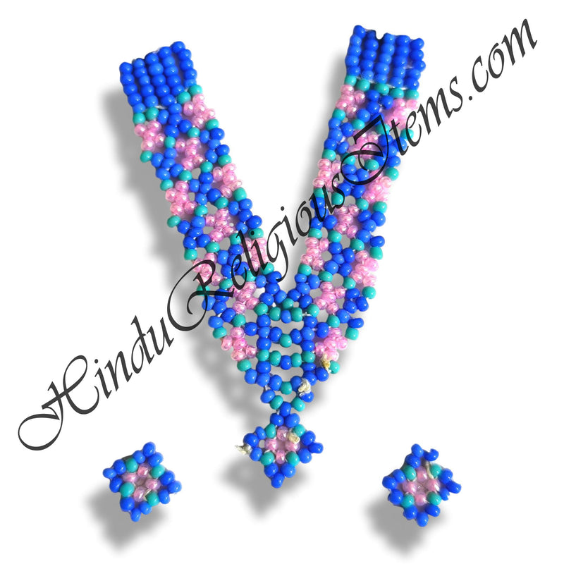 Premium Quality Multi-Colour Criss-Cross Design Moti Mala With Kundal Set