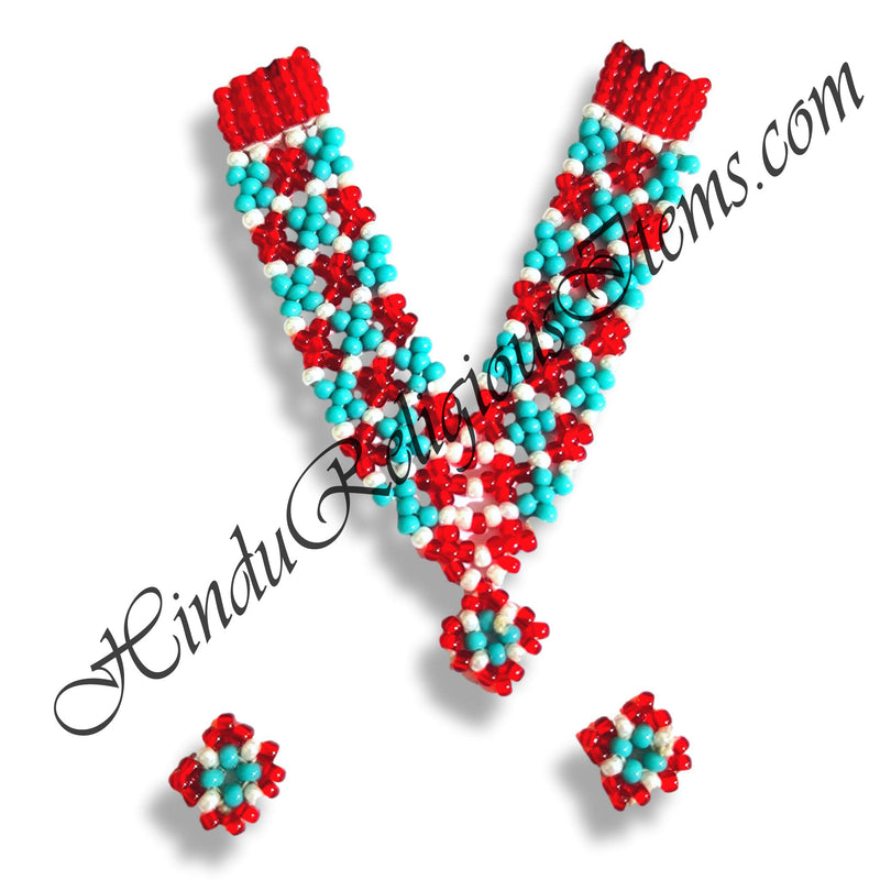 Premium Quality Multi-Colour Criss-Cross Design Moti Mala With Kundal Set