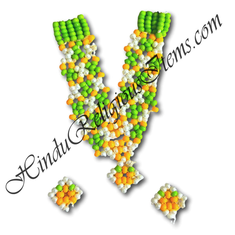 Premium Quality Multi-Colour Criss-Cross Design Moti Mala With Kundal Set