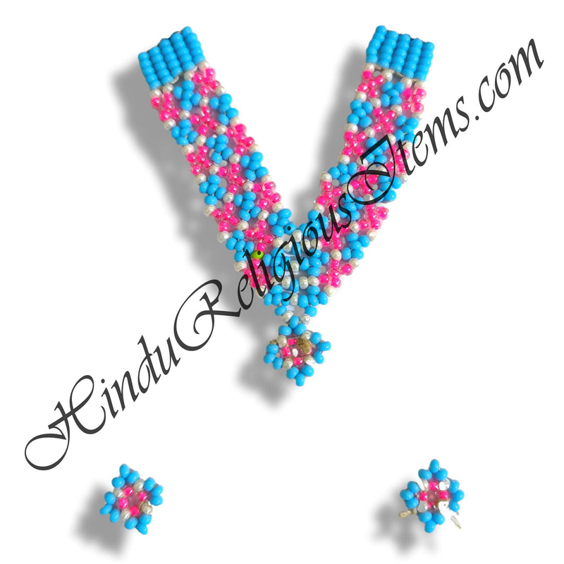 Premium Quality Multi-Colour Criss-Cross Design Moti Mala With Kundal Set