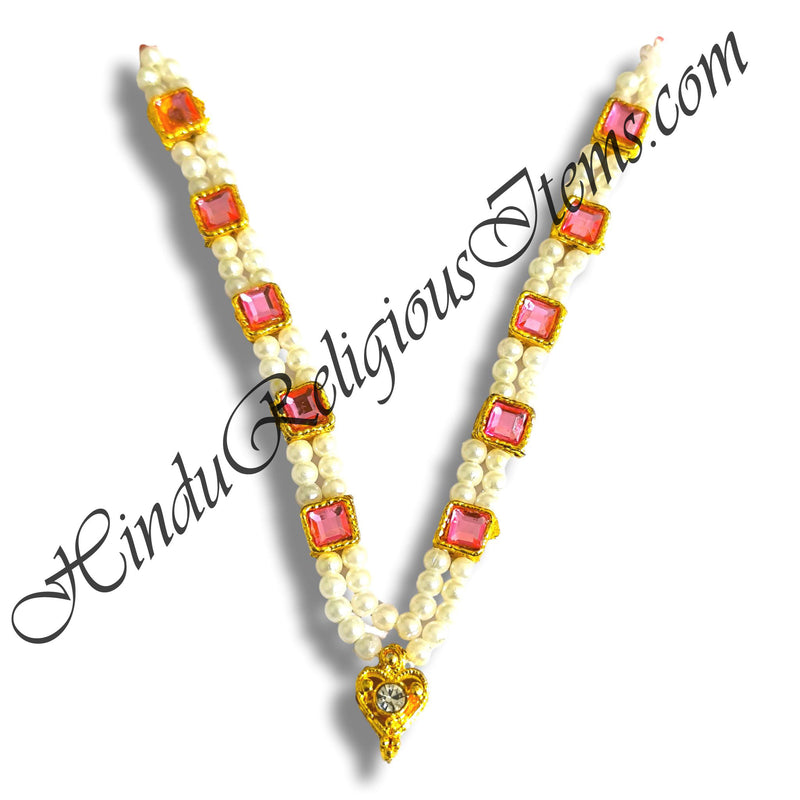 Premium Quality White Moti Mala With Nang Choki & Heart Shape Pendent