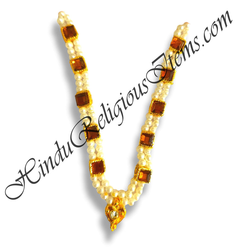 Premium Quality White Moti Mala With Nang Choki & Heart Shape Pendent