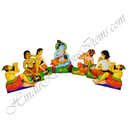 High-Quality MDF Krishna With Gop Chaak-Bhojan  Cut Out (Set Of 1+6)