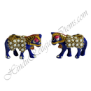 Pair of blue Meenakari metal horse Khilona with Kundan and Moti work