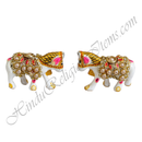 Pair of white Meenakari metal horse Khilona with Kundan and Moti work