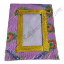 Chitraji Reshmi Vastra With Peacock Feather Print & Golden Jhari Lace