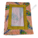 Chitraji Reshmi Vastra With Peacock Feather Print & Golden Jhari Lace