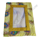 Chitraji Reshmi Vastra With Peacock Feather Print & Golden Jhari Lace