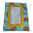 Chitraji Reshmi Vastra With Peacock Feather Print & Golden Jhari Lace
