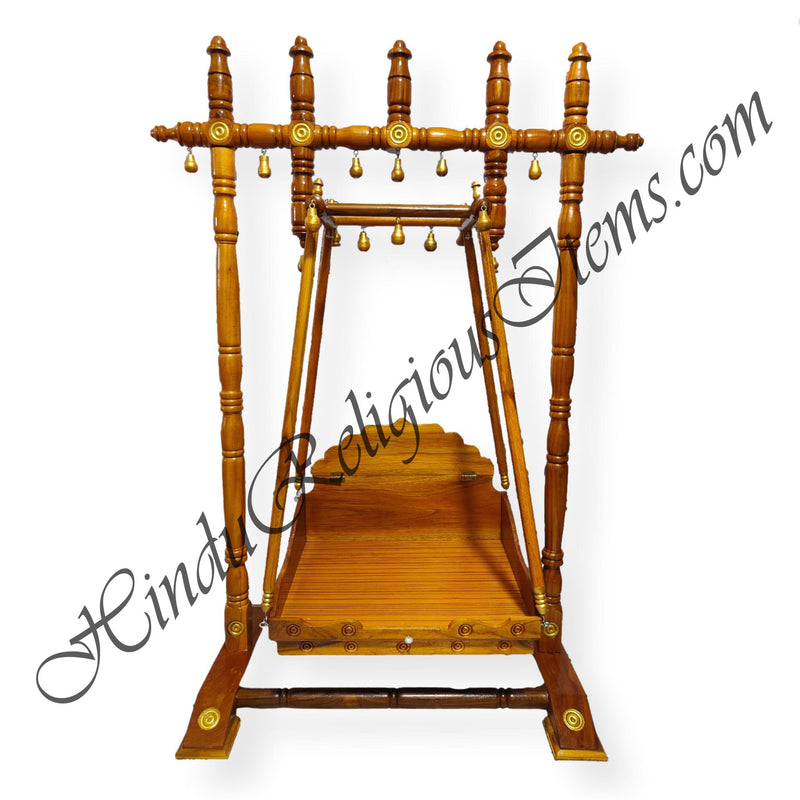 Premium Quality Sagwan Square Wooden Hindola (Swing) With Five Kalash On Top