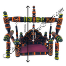 Decorative swing with colorful patterns and measurements on a white background