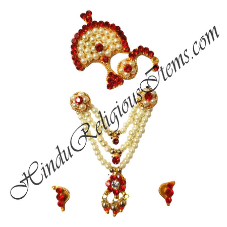 3 Layer White Moti Mala Set With Coloured Nang(Diamond)