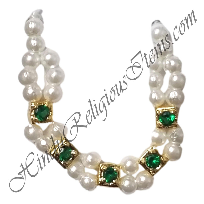 Premium White Moti Mala With Golden square Choki And Nang Diamond