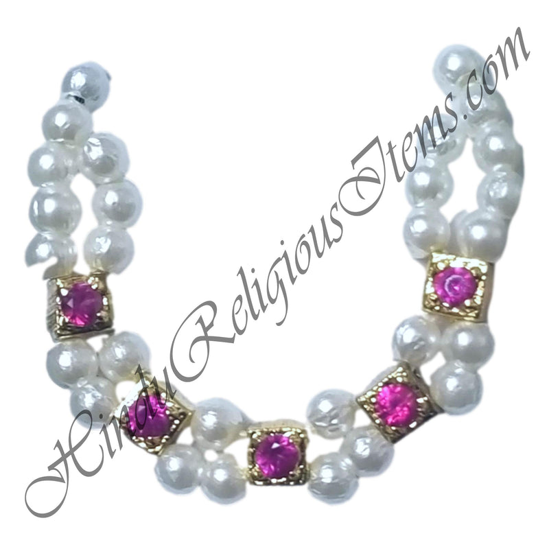 Premium White Moti Mala With Golden square Choki And Nang Diamond