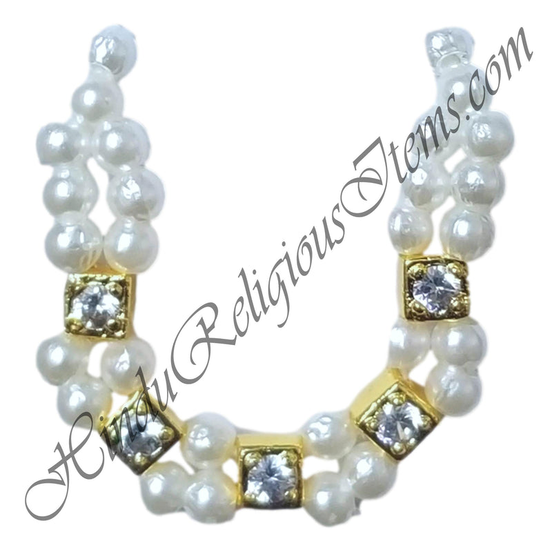 Premium White Moti Mala With Golden square Choki And Nang Diamond