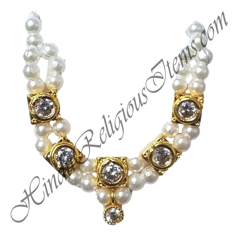 Premium White Moti Mala With Golden square Choki And Nang Diamond