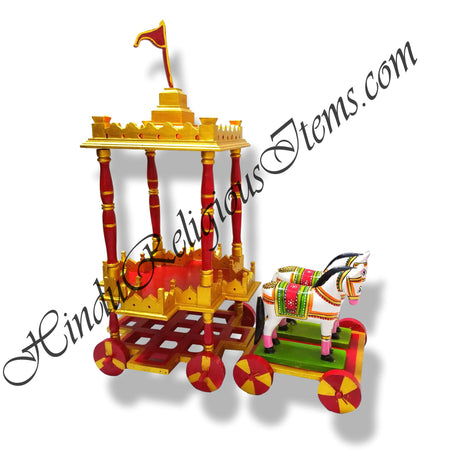 Premium Wooden Rath (Chariot) With Pair of Horses