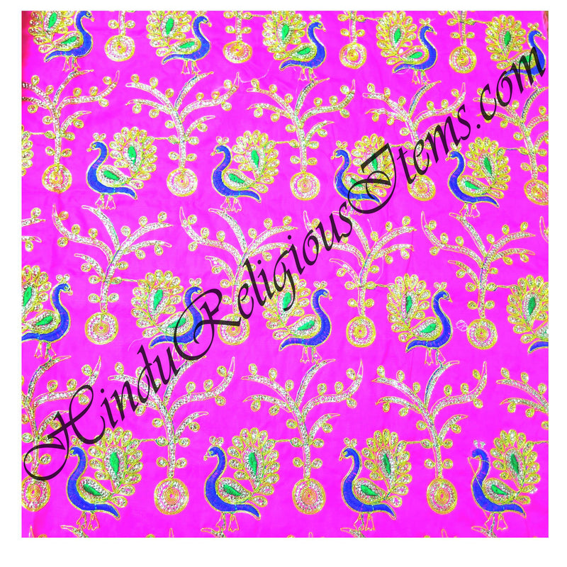 Saga Silk with Embroidery and Golden Tikki Peacock Design Fabric/ Kapad [SSEGTP]