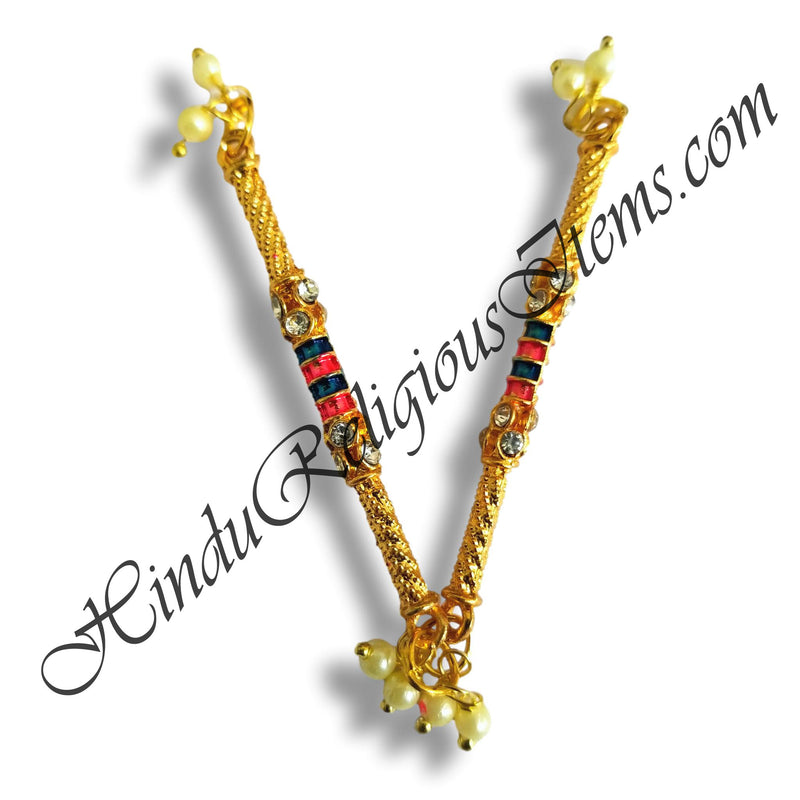 Golden Metal Meenakari Dandiya With Ghughri (Pair)