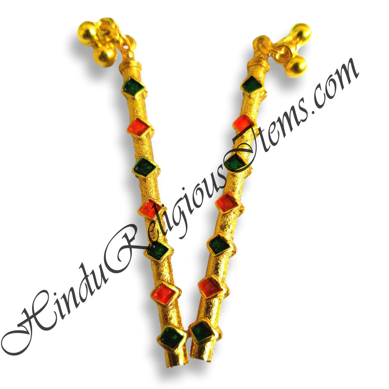 Golden Metal Meenakari Dandiya With Ghughri (Pair)