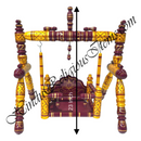 Decorative jewelry stand with maroon and yellow colors, featuring a chest design.