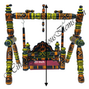 Decorative wall hanging with colorful patterns and measurements on a white background