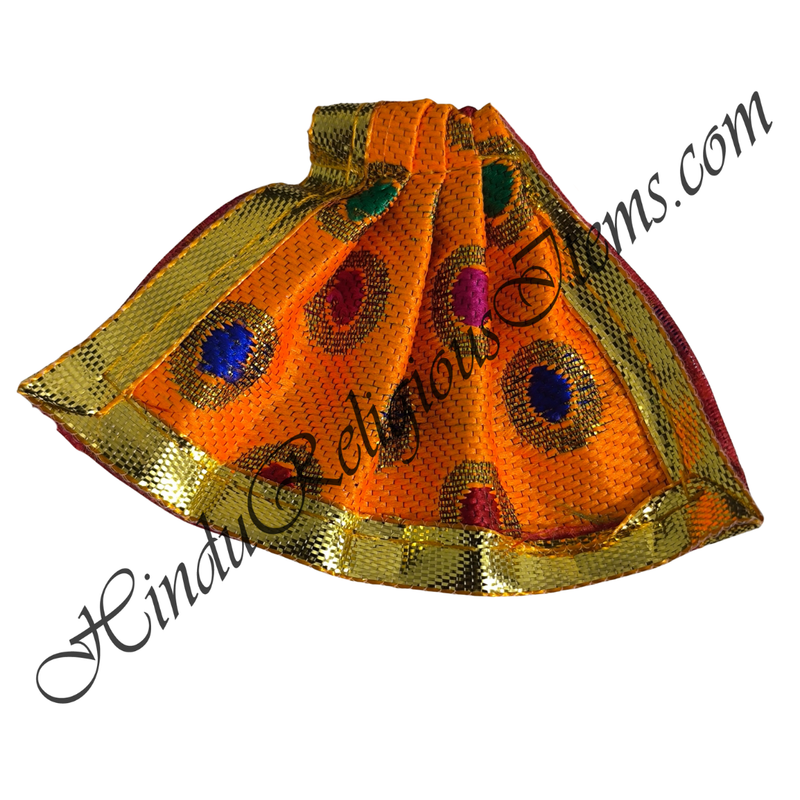 Chitraji Brocade Golden Jhari With Multi-Colour Dots Taniya With Golden Lace