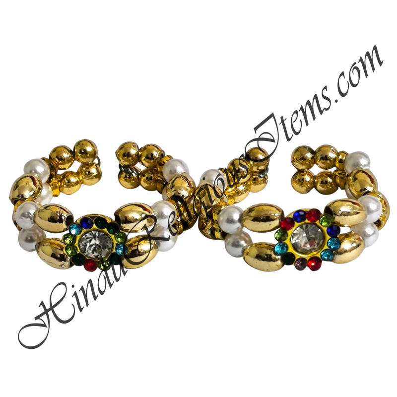 Golden & White Moti Kada With Multi-Colour Nang