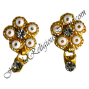 Premium Quality Golden Metal Flower Shape Kundal With Moti & Diamond Latkan