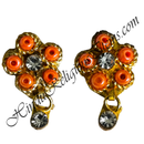 Premium Quality Golden Metal Flower Shape Kundal With Moti & Diamond Latkan